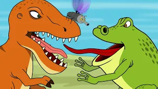 A Dinosaur and an Enormous Toad. Cartoon for Kids