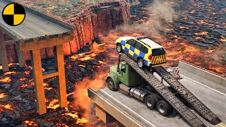 Cars Driving Through a Volcanic Canyon with Lava | BeamNG Drive