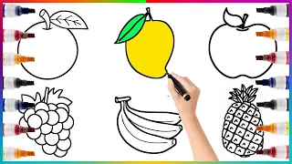 Learn FRUITS , Painting and Colouring for Kids & Toddlers #orange  #mango #apple #grape #banana #abc