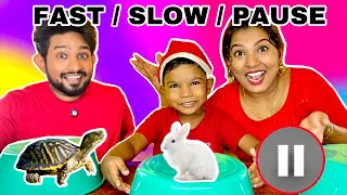 Fast Vs Slow Vs Pause Food Eating Challenge|Funny Food Challenge😍🥳|Kunjappan|Kunjusseries