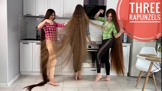 Three ponytails and triple ponytail of THREE Real Life Rapunzels! Impossible! (SELLFY preview)
