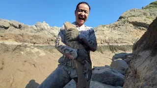 等了一年才等到机会的史前巨坑，底下两条巨物在水中翻滚，根本抓不住