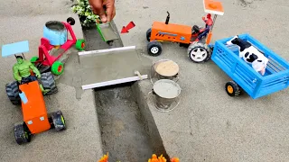 diy mini tractor making bricks and home pipe bridge construction @KING-Farming