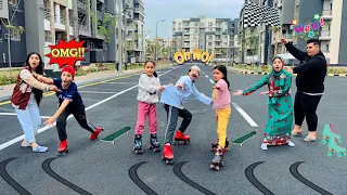 لما اخوك الصغير يعمل سباق اسكيت مع صحابه البنات وابوك يدخل السباق🛼😂|روان ستارز😍