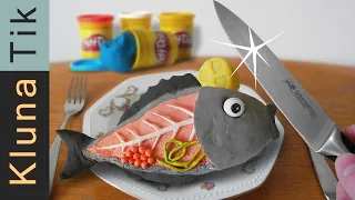 PLAY-DOH FISH for DINNER!! - klunatik - 粘土, пластилин, pâte à modeler mangeant, 橡皮泥