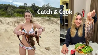 Catch&Cook | Catching A Wild Octopus And Cooking A Korean Seafood Dish! | Camping Life In Australia