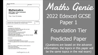 Edexcel 2022 GCSE Maths Paper 1 Foundation Predicted Paper