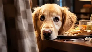 Sneaky dog is hiding something in her mouth at dinner time!
