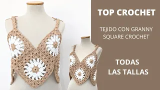 Como tejer Top a ganchillo con granny square crochet paso a paso, super fácil