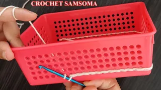 شاهدوا ماذا صنعت بسلة بلاستيك مع فن الكروشيه / افكار بالكروشيRecycle Old Plastic Basket with crochet