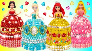 DIY Miniature Dolls Dress Up - 4 Sparkle Dresses out of Clay for Disney Princesses