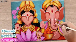 Easy LAXMI GANESH Abstract Painting for DIWALI | Lord Ganesha and Maa Lakshmi Acrylic Painting