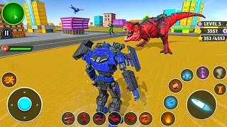 Blue Robot Multiple Transformers Dino Car Jet Robot Action - Android Gameplay