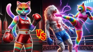 Cute Cat Revenge For Dad😭💔, Rainbow Cat 🆚 White Lion #catlover #kitten #cute #cutecat #shorts #cat
