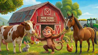 Homeless Cow & Horse Family Move to New Home with Monkey | New Home Diorama