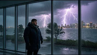 WINTER CITY STORM by the Sea 🌧️⚡Heavy Thunder, Rain & Wind | Evening Coastal Ambience for Deep Sleep