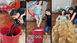 ELA PULOU EM 100 LITROS DE COCA COM O CORPO CHEIO DE MENTOS!😱