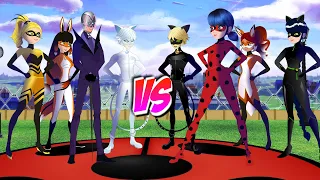 Ladybug, Cat Noir, Lady Noir y Rena Rouge vs Hawk Moth, Cat Blanc, Queen Bee y Volpina EPICA BATALLA