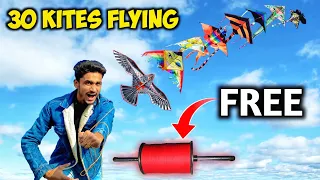 Flying 30 Kites At Once - Longest Kite Train || Manja Giveaway 2025 || Mono Kite Giveaway
