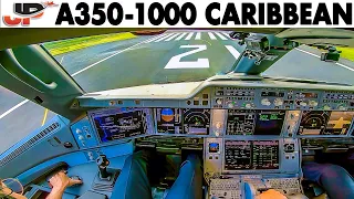 Airbus A350-1000 Cockpit Takeoff from the Caribbean | Air Caraibes