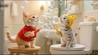 Clothesline sways gently — Tiny kitten gets hung up like laundry, paws dangling! ☀️😻