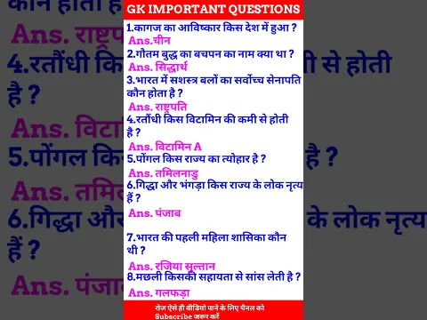 Gk most important questions #gk #ssc #gkinhindi #education #upsc #gkquiz #viralvideo