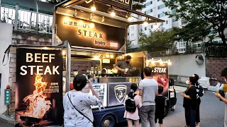 “매주 화요일 줄서서 먹는 스테이크?” 눈꽃치즈 뿌려 만든 최상의 스테이크 푸드트럭 맛집 korean food Beef, Korean street food