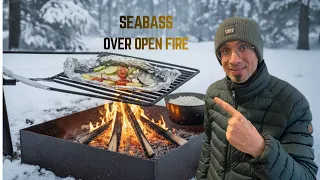 Cooking Sea Bass & Rice in the Snowy Forest