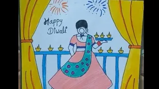 Beautiful Diwali drawing|easy Diwali festival scenery drawing easy for beginner step by step|#art