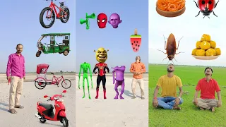 Scooter, rickshaw, toto, cycle & siren head, spiderman, jocker head vs eating- funny 😀 magic live