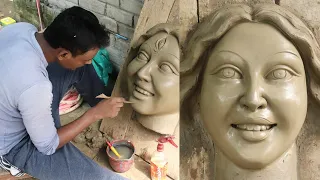 Maa durga big size smilling clay face making | mitti se murti banana