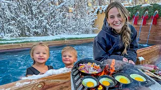 Eating Breakfast & Swimming in Our Hot Spring *SO COZY/ 22°F outside*