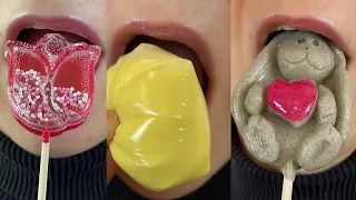asmr eating sounds satisfying LOLLIPOP MIX, I DRINK JUICE, MARMALADE, GINGERBREAD CANDY mukbang food