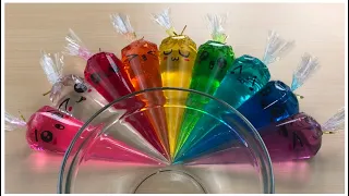 Making Rainbow Clear Slime Finish Clear Green With Cute Piping Bags | ASMR Slime Video #0099