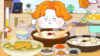 아픈 날, 하루 종일 죽 먹방 (전복죽,닭죽,소고기죽) 애니먹방/ Porridge Mukbang /Animation ASMR /foomuk