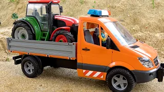 Dump Truck finds and assembles Tractor parts damaged by collision with Tow Truck
