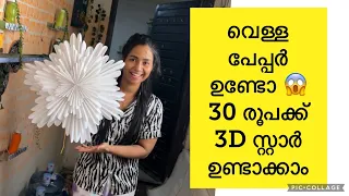 വെള്ള പേപ്പർ ഉണ്ടോ 😱 30 രൂപക്ക് 3D സ്റ്റാർ ഉണ്ടാക്കാം #trending #viral #xmas #star #3dstar