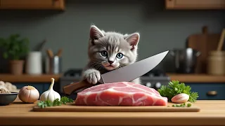Recipe for Bolognese spaghetti with kitten #aivideo #kitten #cooking