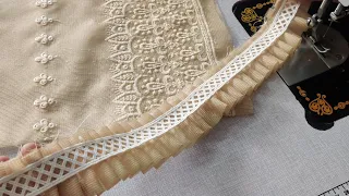 Simple and beautiful sleeve design। with lace। cutting and stitching।