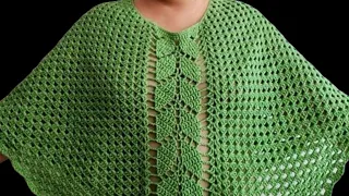 CAPA PONCHO ENSAMBLE A CROCHET O GANCHILLO TEJIDO DE HOJAS A GANCHILLO