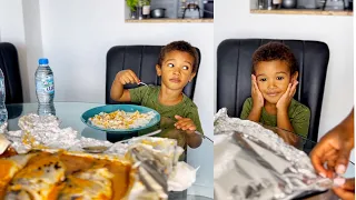 Our son’s reaction when I opened the food so 🥰 and I made him feed himself