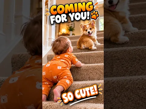 Baby Races Up the Stairs to Reach Her Puppy 😍 SO Cute!