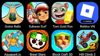 Roblox,Aquapark.io,Tom Gold Run,Subway Surf,Hill Climb Racing 2,Block Craft 3D,Going Balls