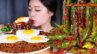 고추김치 담근날 🌶짜파게티 3봉 매운고추김치 🇰🇷땡초 먹방 | BLACK BEAN NOODLES X3 SPICY CHILI KIMCHI MUKBANG Mie kacang hitam