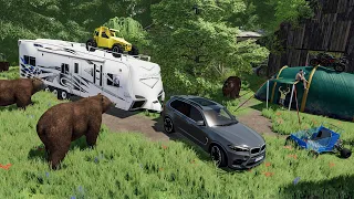Attaque d'ours en plein camping dans une Ferme abandonnée | FS 22 RolePlay