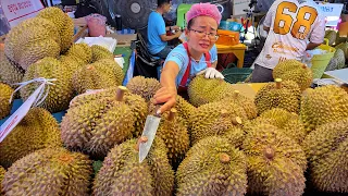 Must Try! Thai Woman Sells Fresh Giant Durian - Fruit Cutting Skills