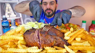 موكبانغ لحمة مدخنة كبيرة مع بطاطا مقلية مقرمشة ومقبلات مسبحة حمص وسلطة - ماكبانغ  Roast Beef Mukbang
