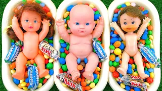 Satisfying Video | Mixing Rainbow Candy in 3 Glossy BathTub with Magic Slime Balls Cutting ASMR