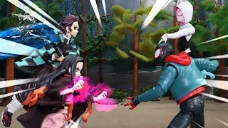 Spider Men vs Tanjiro Stop Motion - Demon Slayer : Into the Spider Verse