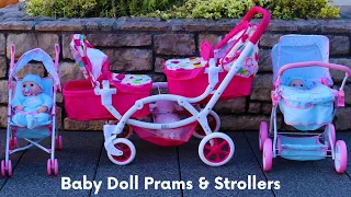 Baby Dolls Prams & Strollers Fun! Blue Princess Pram, Pink Double Pram, Navy Silver Cross &  More